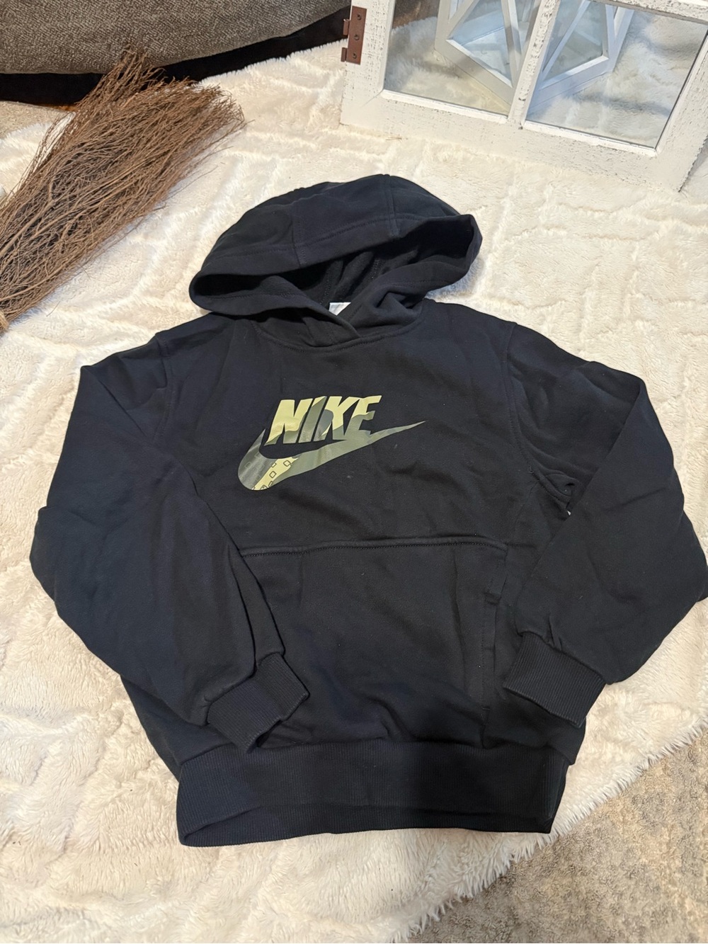 Nike Black Hoodie with Olive Green Logo